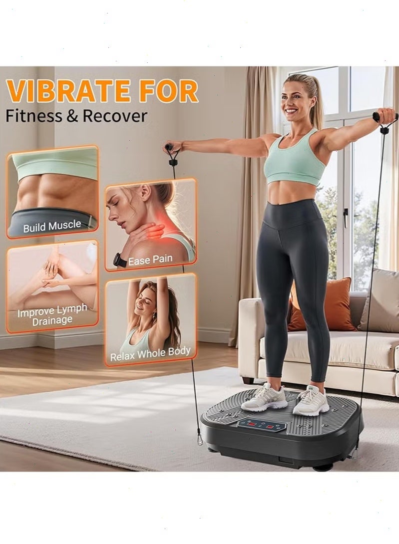 يواوليتي جهاز تمارين اللياقة البدنية بالاهتزاز لتصريف اللمف، جهاز تمارين اهتزاز لكامل الجسم مع حامل اهتزاز مزود بشريطين مقاومين، حمولة قصوى 330 رطلاً للاستخدام المنزلي - Image 4